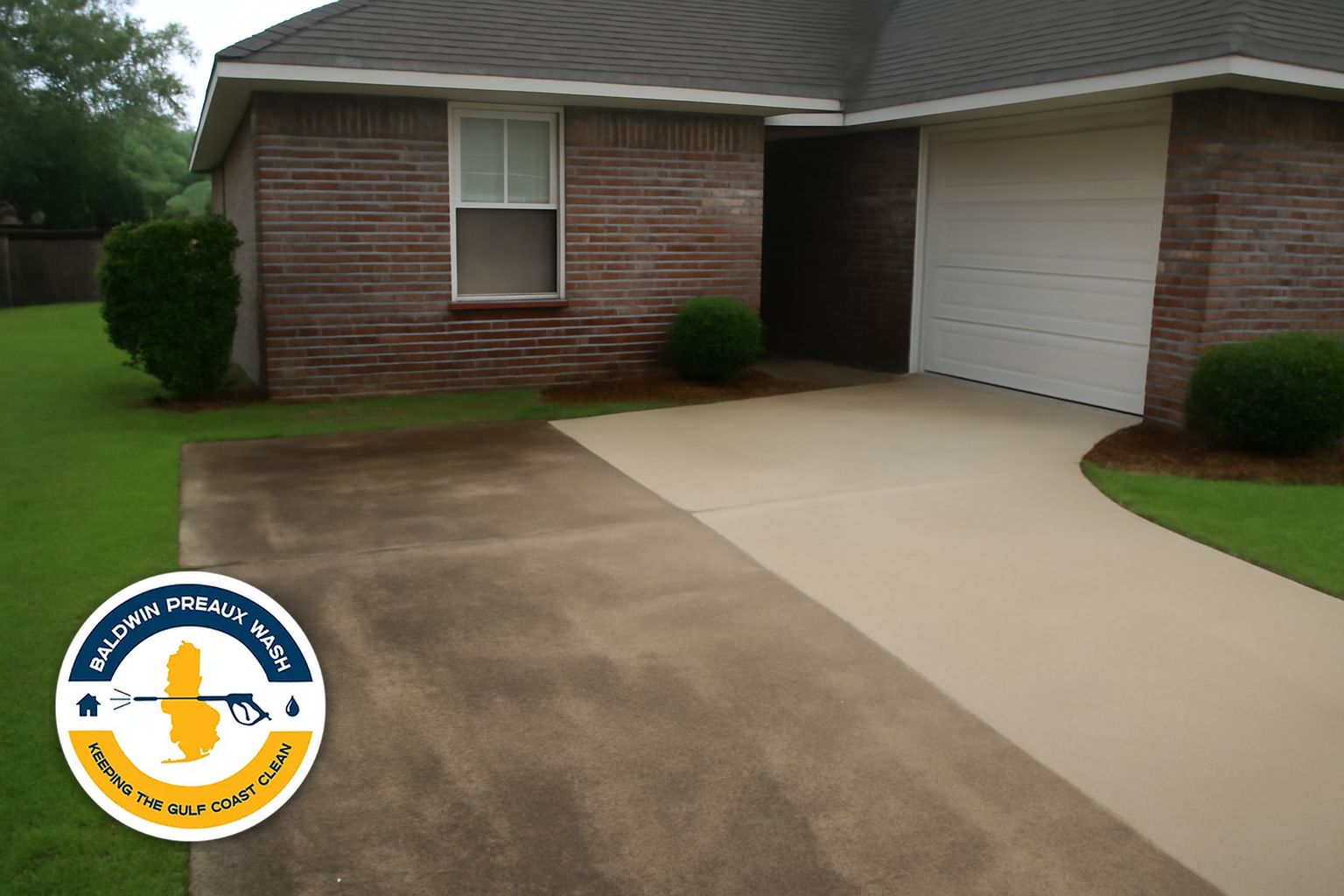 Rust and irrigation staining on a concrete sidewalk in Daphne Alabama before treatment