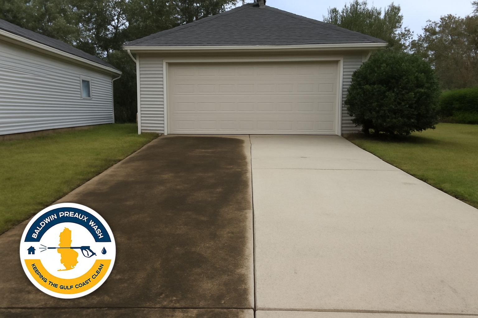 Concrete driveway being pressure washed in Gulf Shores, Alabama