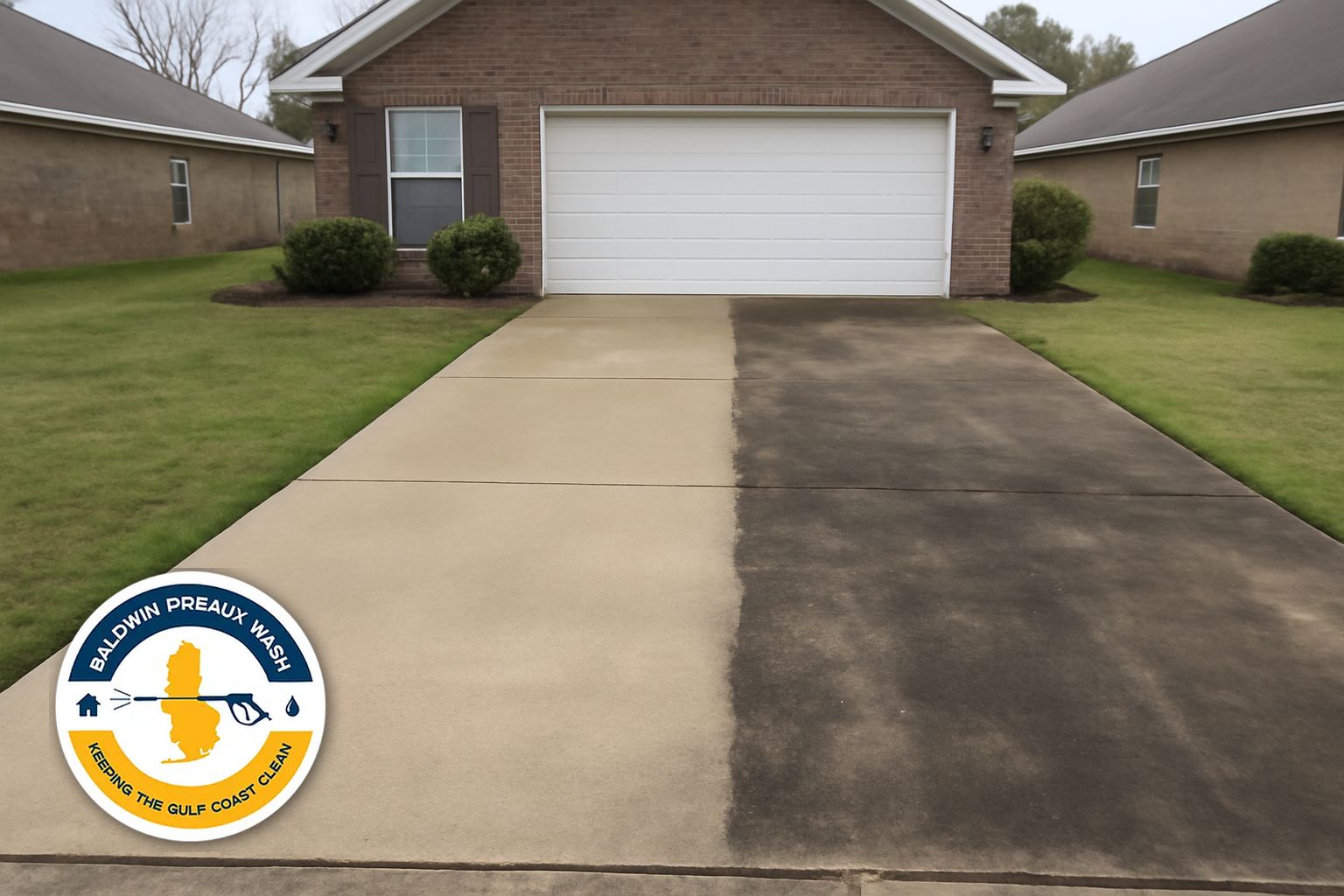 Clean sealed concrete driveway at a North Baldwin County home