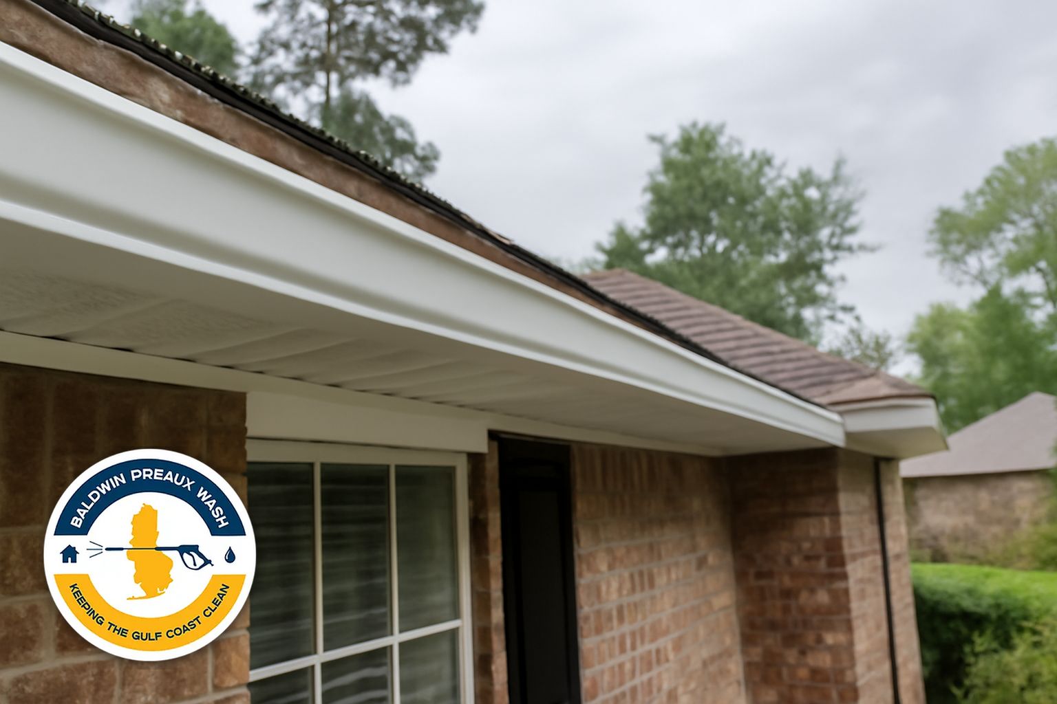Clean bright gutters on a Spanish Fort Alabama home after professional cleaning and brightening service