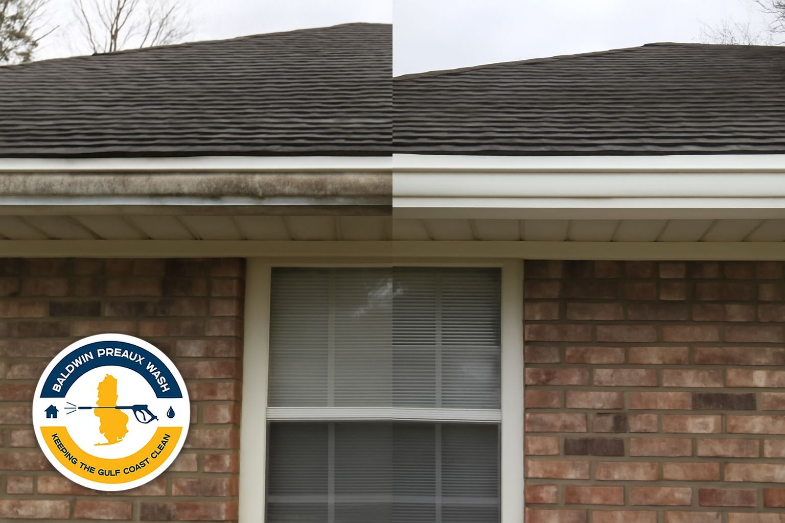 Packed pine straw and debris removed from gutters on a Gulf Shores home