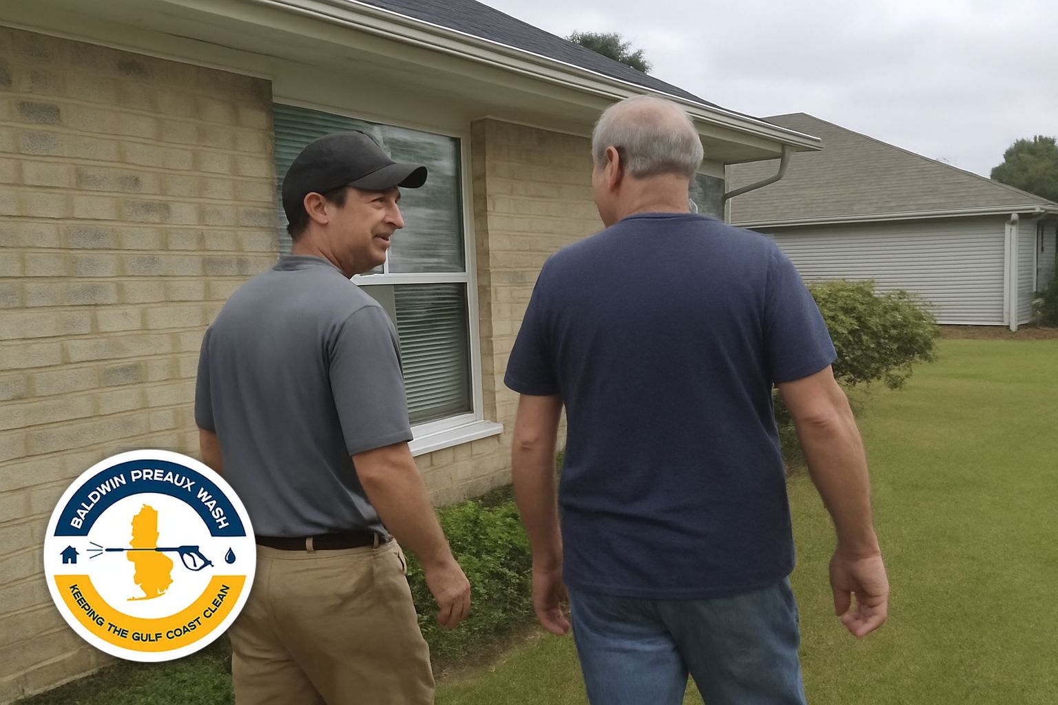 Before and after gutter brightening on an Orange Beach rental home