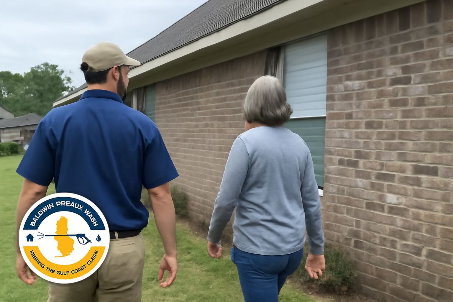 Before and after soft washing a two-story home in Fairhope AL 36532