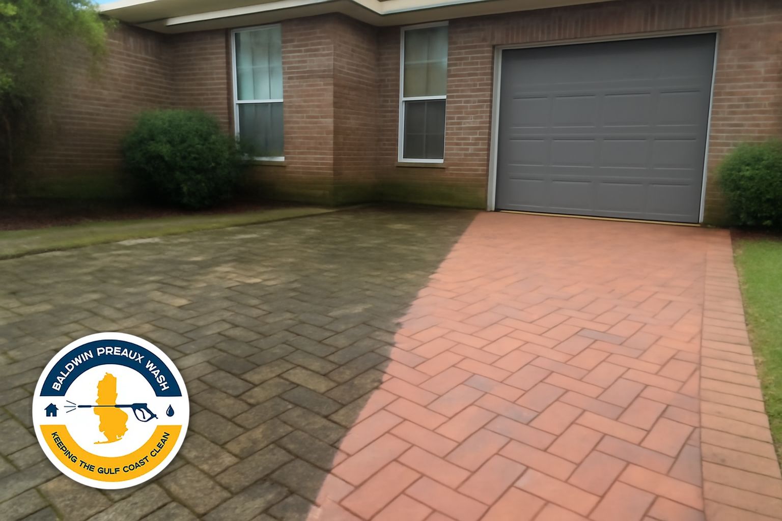 Paver driveway in Fairhope Alabama being soft-washed and sealed