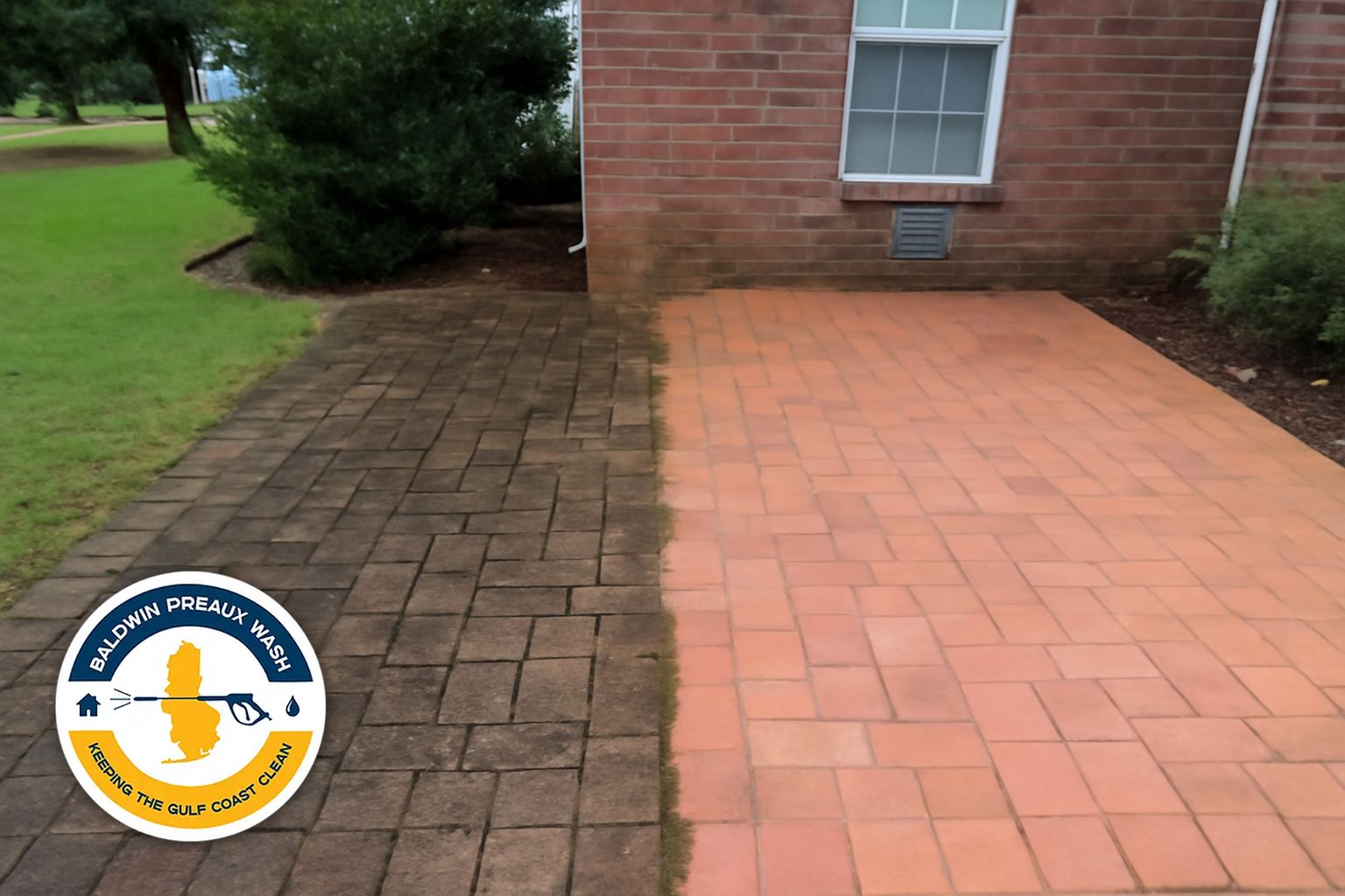 Sealed paver patio in Fairhope Alabama with wet-look finish after Baldwin Preaux Wash service