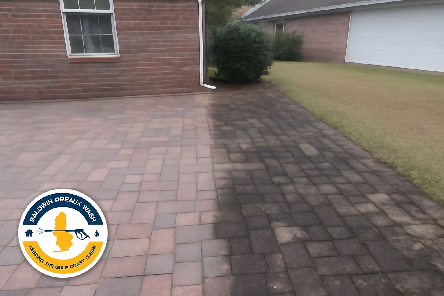 Sealed paver patio near Foley AL showing water beading on the surface after sealing
