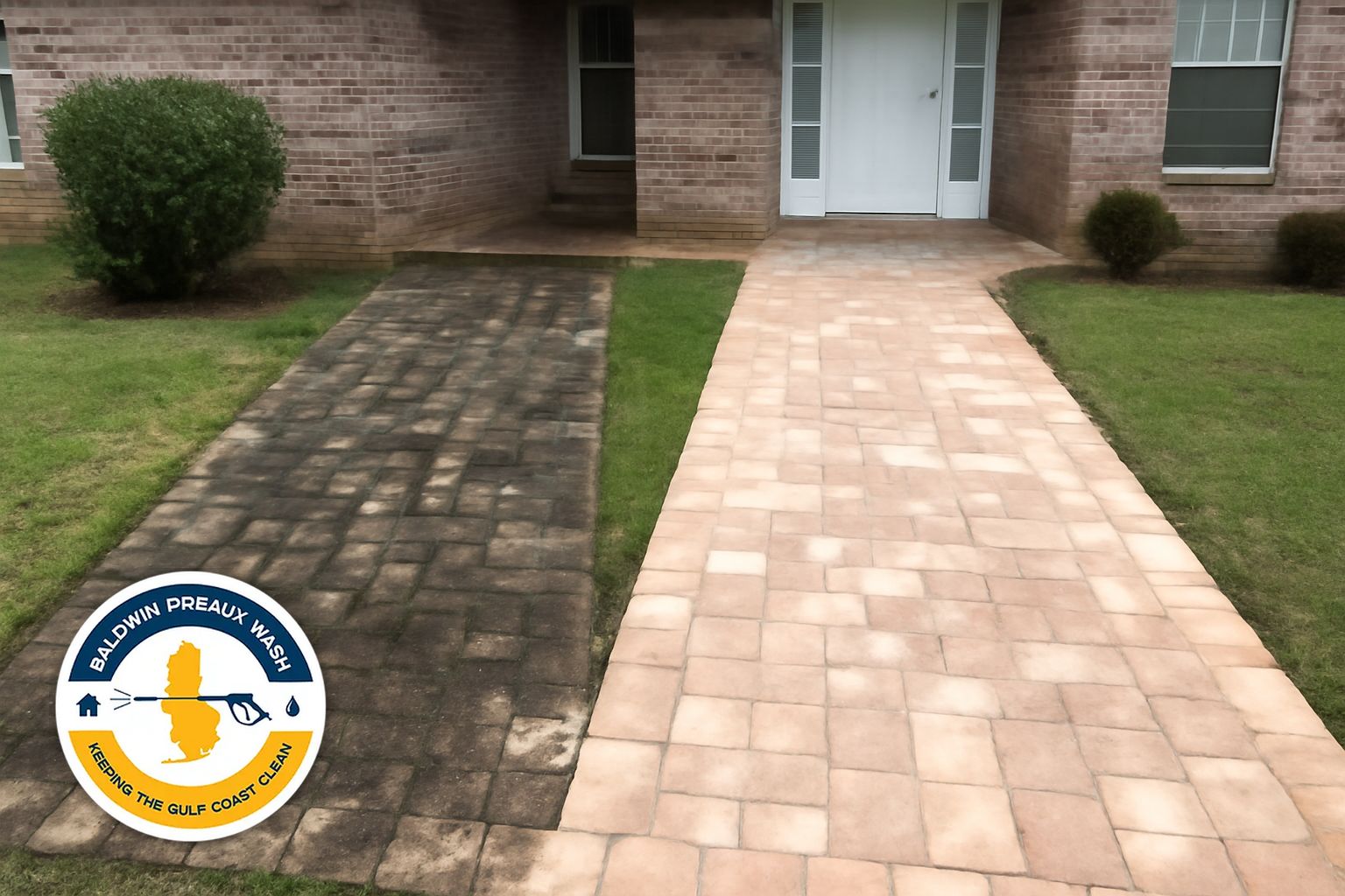 Paver driveway before and after cleaning in Robertsdale Alabama