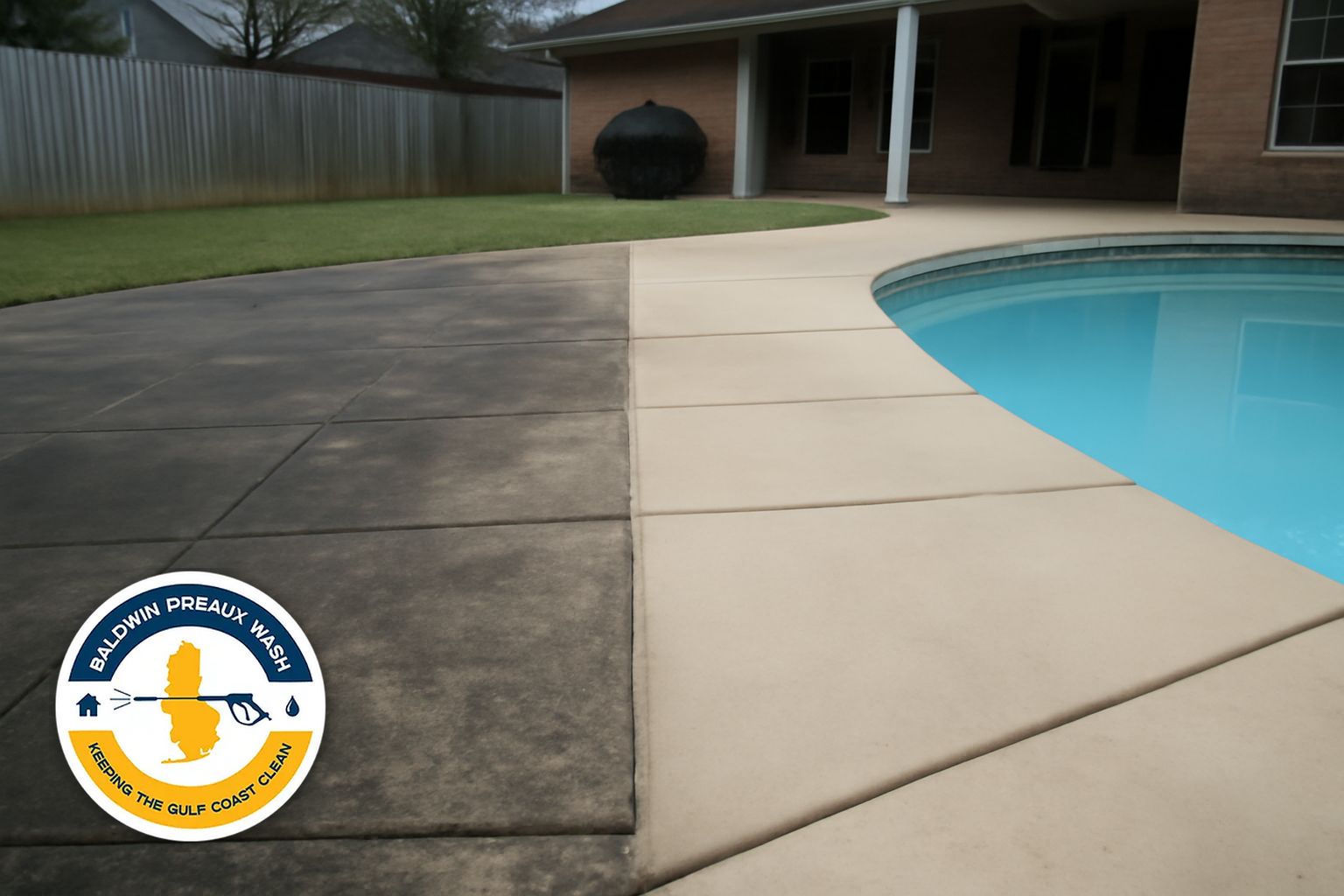 Concrete pool deck surface cleaned at Orange Beach rental property