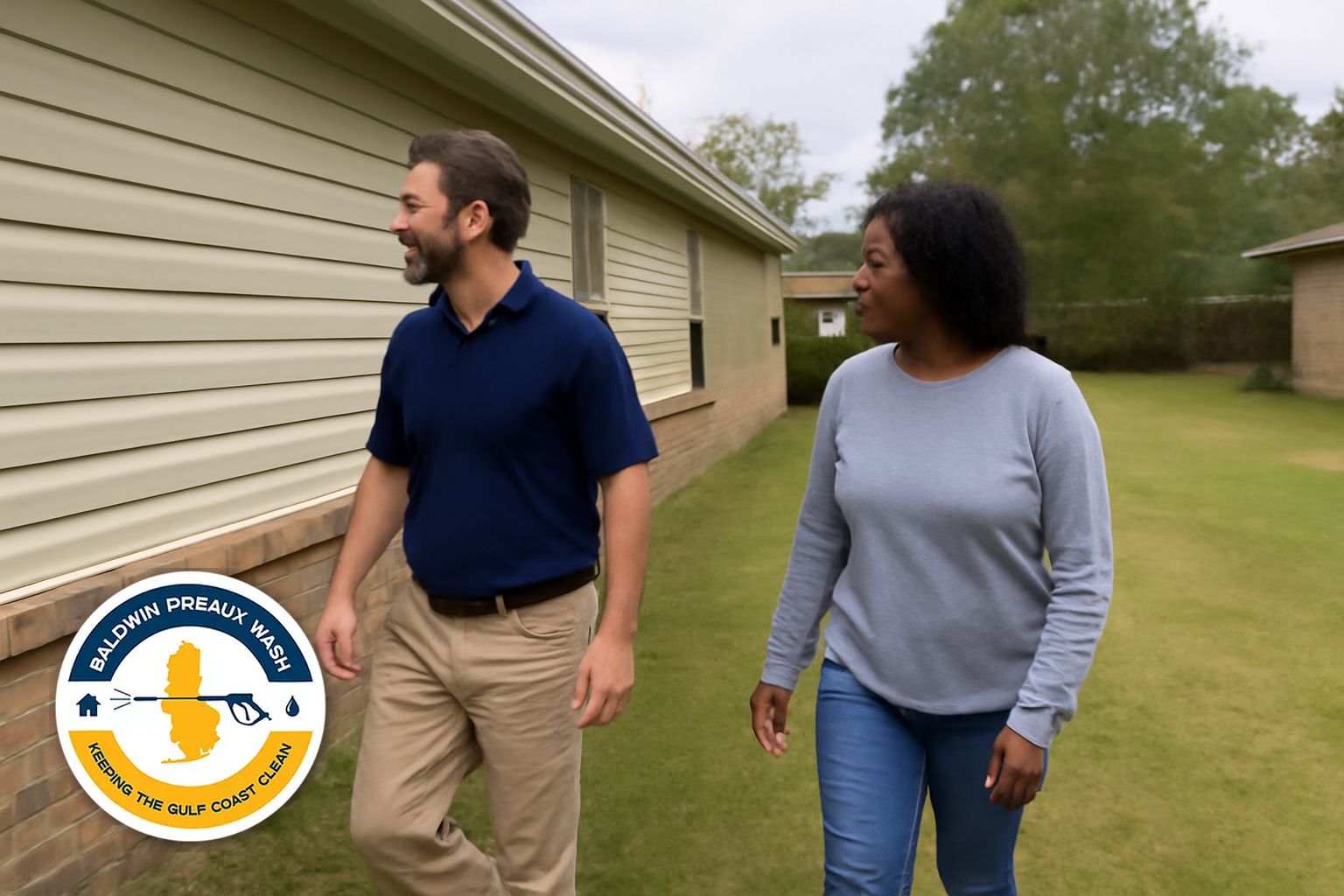 Fairhope Alabama home siding cleaned of rust and irrigation stains after soft wash treatment