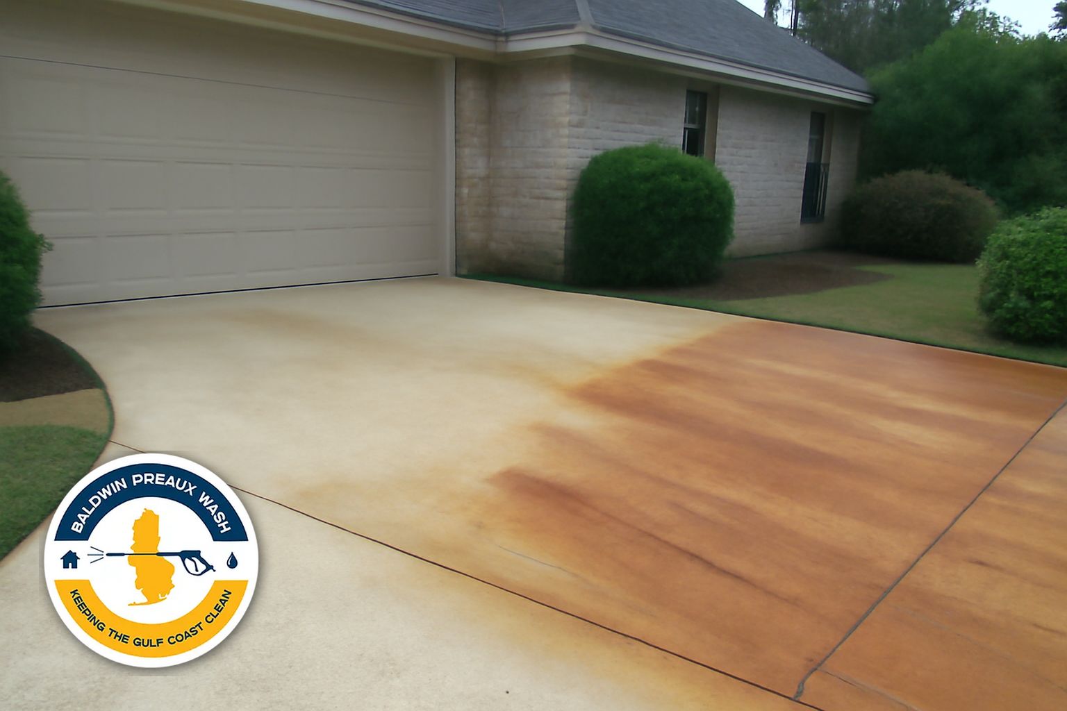 Concrete sidewalk in Fairhope Alabama after rust stain removal by Baldwin Preaux Wash
