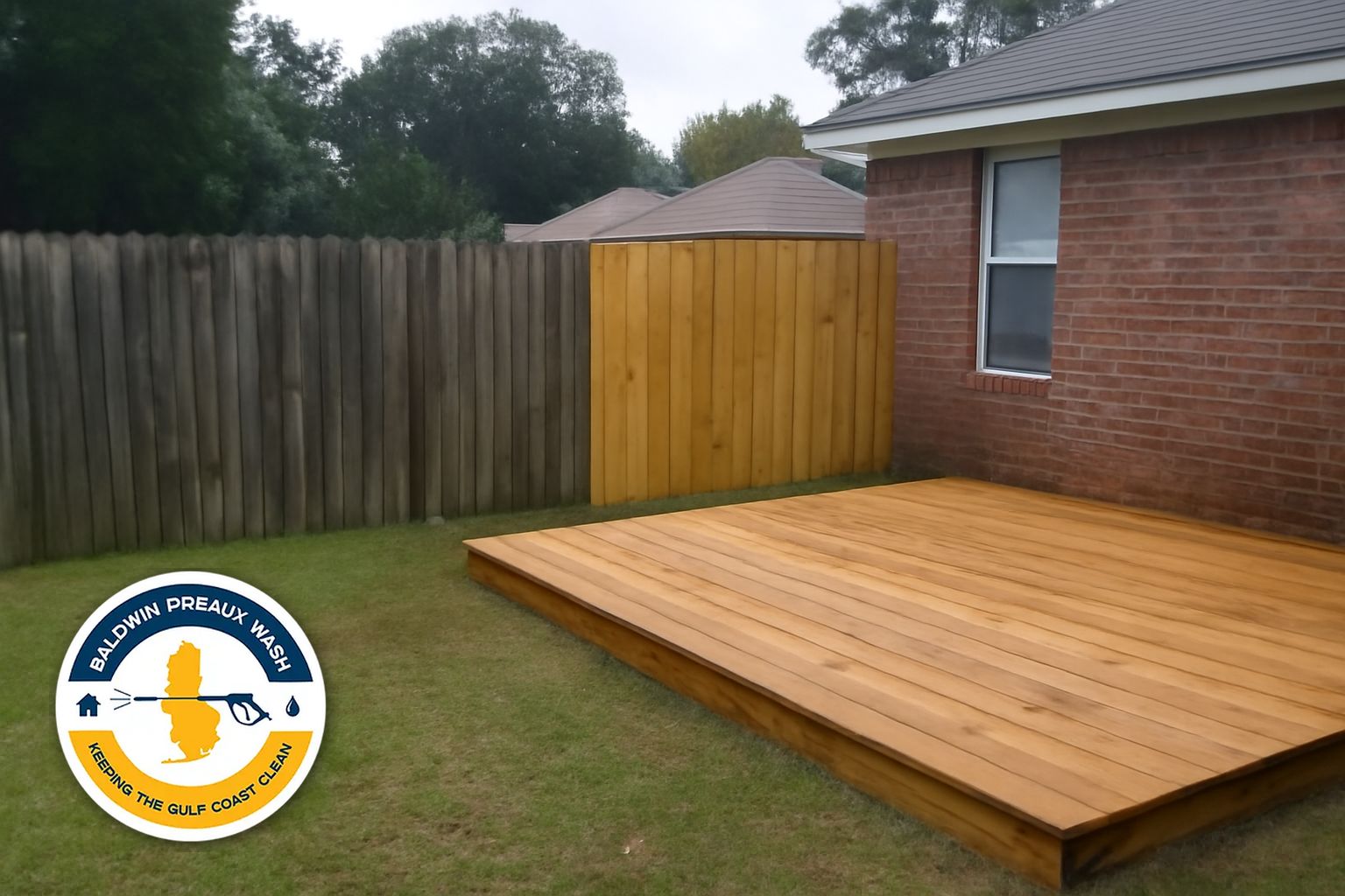 Wood fence and gate cleaned in Tillmans Corner Mobile County Alabama