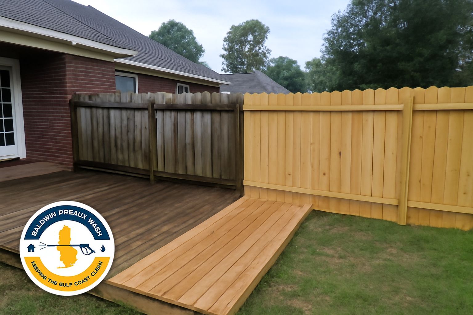 Gray and mildewed wood privacy fence in Spanish Fort Alabama before soft wash cleaning