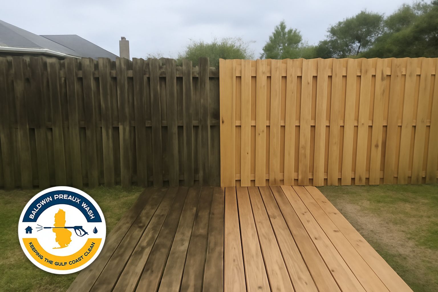 Weathered wood fence in Daphne Alabama before soft wash cleaning